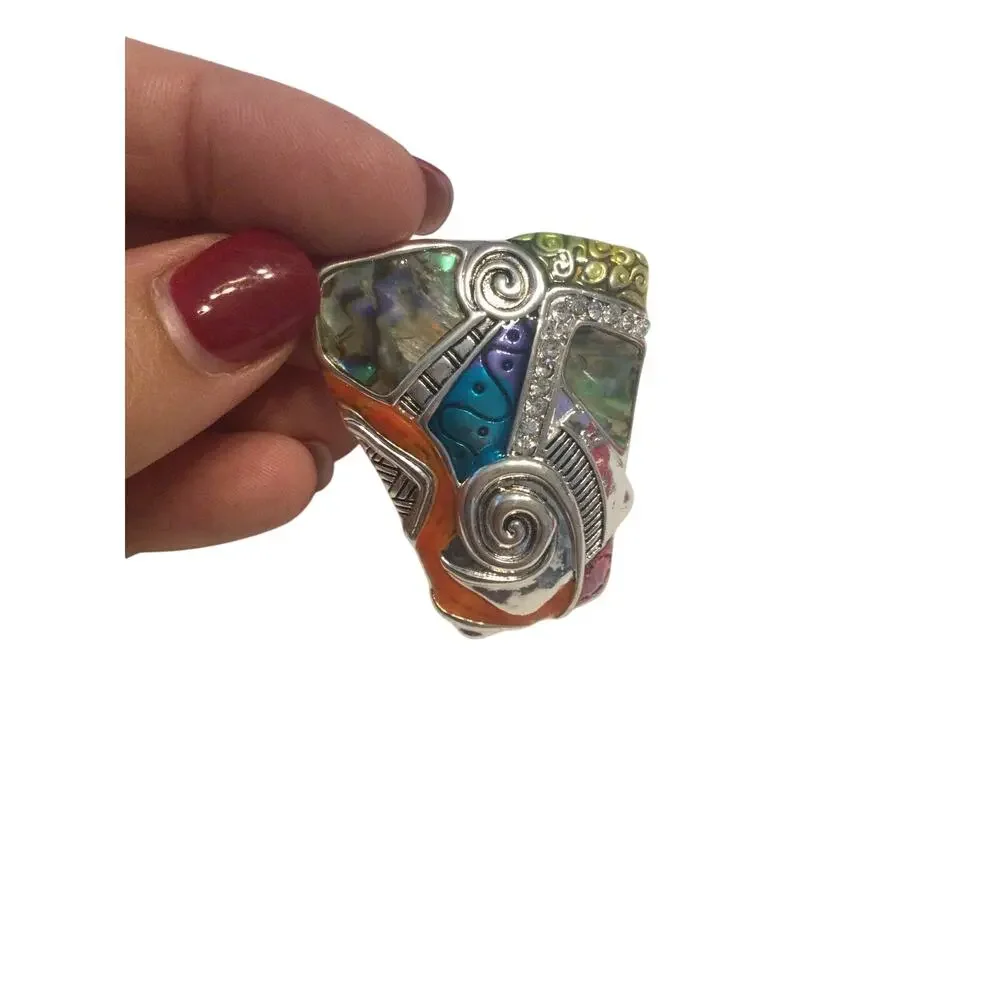 Metal Scarf Holder Patchwork Stone Faux Diamond Indie Boho Silver Teal 90s 2